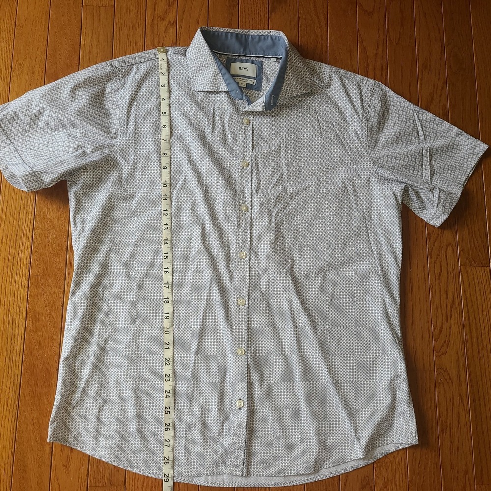 $155 BRAX Button Casual Shirt Men's LARGE Blue White Hardy Geometric 41-42